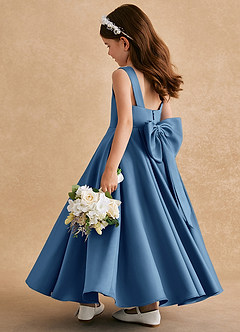 Azazie Honey Bear Flower Girl Dresses Twilight A-Line Pleated Matte Satin Dress image4