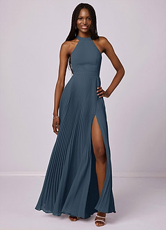 Barbie ♥ Azazie Robes de demoiselle d'honneur Robe Trapèze en Mousseline de soie Plissée Neptune image1