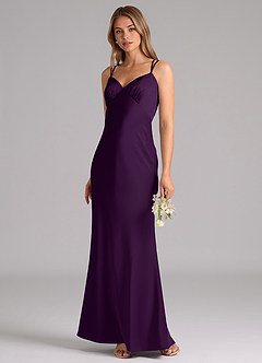 Azazie Suttona Robes de demoiselle d'honneur Robe Trapèze en Satin extensible Plissée Grain De Raisin image4