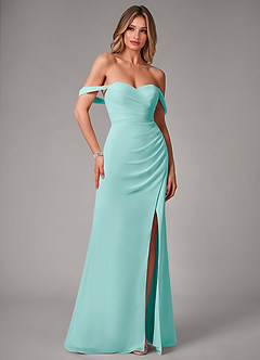Azazie Haisley Vestidos de damas de honor Vestido de Aqua de Gasa de Corte Recto Convertible con Vestidos sin tirantes image3