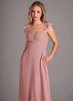 Azazie Kaylyn Vestidos de damas de honor Vestido de Rosa Polvorienta de Gasa de Corte en A con Volante image3