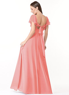 Azazie Syenna Brautjungfernkleider A-Linie Gestreift Chiffon Kleid Koralle image2