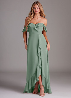 Azazie Lyra Bridesmaid Dresses Silver Sage A-Line Chiffon Convertible Dress image1