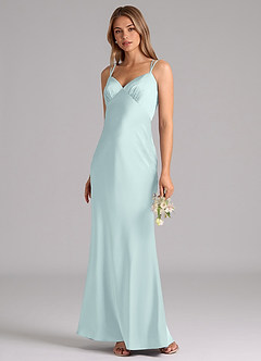 Azazie Suttona Brudtärnklänningar Klä av A-Linje i Stretch Satin Plisserad Dimma image4