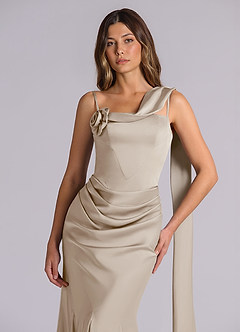 Azazie Inara Bridesmaid Dresses Frost Mermaid Pleated Stretch Satin Dress image7