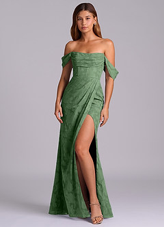 Azazie Johana Bridesmaid Dresses Eucalyptus Mermaid Off the Shoulder Floral Burnout Convertible Dress image4