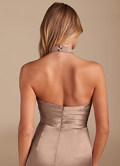 Azazie Jemma Brautjungfernkleider Etui Plissee Metallischer Satin Kleid Taupe image2