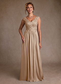 Azazie Amethyst Mother of the Bride Dresses Taupe A-Line Lace Dress image4