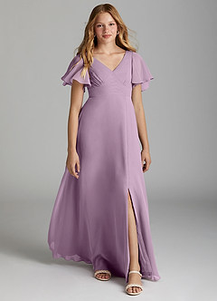 Azazie Kimber Junior Wisteria A-Line Pleated Chiffon Dress image1