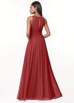 Azazie Nina Bridesmaid Dresses Rust A-Line Pleated Chiffon Dress image2