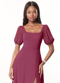 Azazie Alani Brautjungfernkleider A-Linie Quadratischer Ausschnitt Chiffon Kleid Maulbeerrot image5