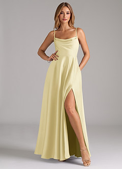 Azazie Elle Brautjungfernkleider A-Linie Plissee Stretch-Satin Kleid Zitronensorbet image3