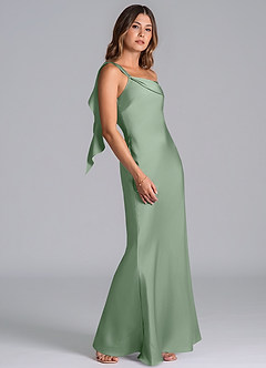 Azazie Driea 신부 들러리 드레스 인어 한쪽 어깨 스트레치 새틴 바닥 길이 드레스 image5