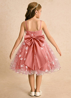 Azazie Junebug Flower Girl Dresses Salmon Pink Ball-Gown Spaghetti Strap Tulle Dress image1