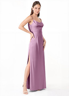 Azazie Alaija Bridesmaid Dresses Wisteria Mermaid Side Slit Stretch Satin Dress image3
