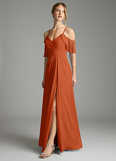 Azazie Dakota Bridesmaid Dresses Burnt Orange A-Line V-Neck Pleated Chiffon Dress image4