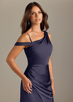 Azazie Madelyn Bridesmaid Dresses Stormy Mermaid Off the Shoulder Stretch Satin Convertible Dress image6