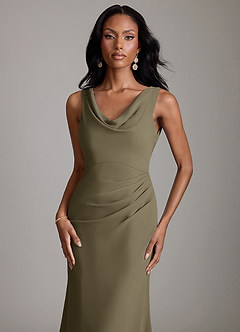 Azazie Linelle Robes de demoiselle d'honneur Robe Sirène en Mousseline de soie Plissée Vert Saule image3