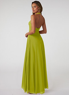 Azazie Tessie Vestidos de damas de honor Vestido de Hierba De Limón de Gasa de Corte en A con Cuello en V plisado image2
