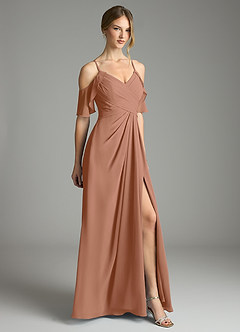 Azazie Dakota Bridesmaid Dresses Bronzer A-Line V-Neck Pleated Chiffon Dress image5