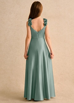 Azazie Rosita Girls Formal Robe Demoiselle D'honneur Fillette Robe Trapèze en Satin extensible Plissé Sauge D'argent image5