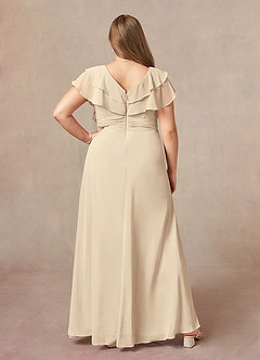 Azazie Snapdragon Mother of the Bride Dresses Champagne A-Line V-Neck Ruched Chiffon Dress image7