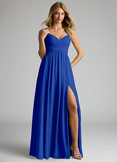 Azazie Alia Bridesmaid Dresses Royal Blue A-Line Pleated Chiffon Dress image4