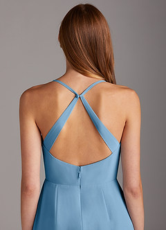 Azazie Manila Bridesmaid Dresses Steel Blue Sheath V-Neck Chiffon Dress image5