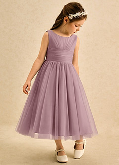 Azazie Macaron Jurken voor bloemenmeisjes A-Lijn Jurk van Tule Geplooid Stoffige Roos image1