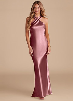 Azazie Doretta Bridesmaid Dresses Vintage Mauve Mermaid Bow Metallic Satin Dress image3
