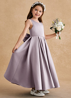 Azazie Honey Bear Flower Girl Dresses Dusk A-Line Pleated Matte Satin Dress image5