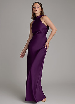 Azazie Dimitra 신부 들러리 드레스 A라인 주름진 스트레치 새틴 바닥 길이 드레스 image4