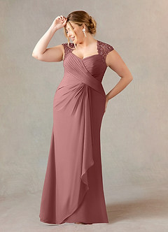 Azazie Birdie Mère de la mariée Robes Robe Trapèze en Mousseline de soie Paillettes Reine Anne Rose Du Désert image9