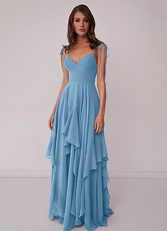 Barbie ♥ Azazie Bridesmaid Dresses Steel Blue A-Line Bow Chiffon Dress image4