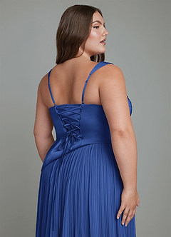 Azazie Stephanie Bridesmaid Dresses Royal Blue A-Line Pleated Stretch Satin Dress image12