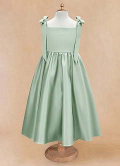 Azazie Chelsie Flower Girl Dresses Agave A-Line Bow Matte Satin Dress image5