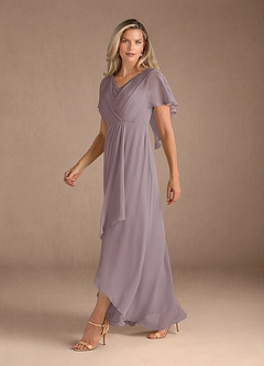 Azazie Eliza vestidos de madre de la novia Vestido de Atardecer de Gasa de Corte En A con Cuello en V plisado image4