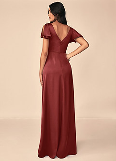 Azazie Soren Bridesmaid Dresses Terracotta A-Line Pleated Stretch Satin Dress image2