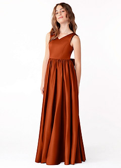 Azazie Hathaway Junior Paprika A-Line Bow Stretch Satin Dress image8