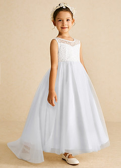 Azazie Tay Flower Girl Dresses White A-Line Sequins Tulle Dress image3