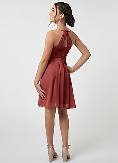 Azazie Ginny Junior Terracotta A-Line Pleated Chiffon Dress image4