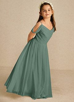Azazie Chelle Flower Girl Dresses Eucalyptus A-Line Pleated Chiffon Dress image5