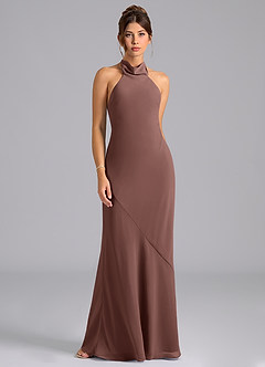 Azazie Velli Brudtärnklänningar Klä av Sjöjungfru i Chiffong Hög hals Espresso image6