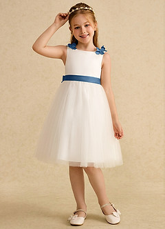 Azazie Lona Abiti da Ragazza di Fiori Abito A-Line in Raso Opaco Fiocco Avorio Crepuscolo image3