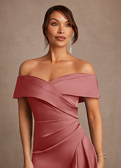 Azazie Kirsty Mère de la mariée Robes Robe Fourreau en Satin extensible Épaule décolletée Antique Rose image5