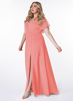Azazie Rylee Bridesmaid Dresses Coral A-Line Pleated Chiffon Dress image8