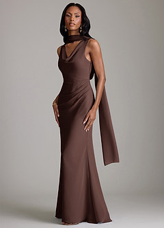 Azazie Linelle Bridesmaid Dresses Ganache Mermaid Pleated Chiffon Dress image4