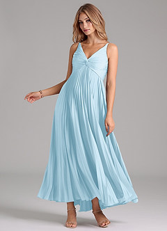 Azazie Raychelle Bridesmaid Dresses Sky Blue A-Line Pleated Stretch Satin Dress image3