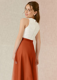 Azazie Albertine Junior Burnt Orange A-Line Lace Chiffon Dress image6