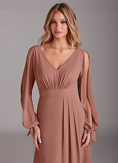 Azazie Matilda Bridesmaid Dresses Cedar Rose A-Line Long Sleeve Chiffon Dress image6